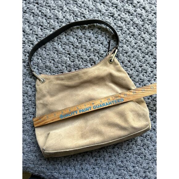 VTG Eddie Bauer Suede Shoulder Tote Bag Purse Tan Y2k Brown Cow Leather - Picture 11 of 13